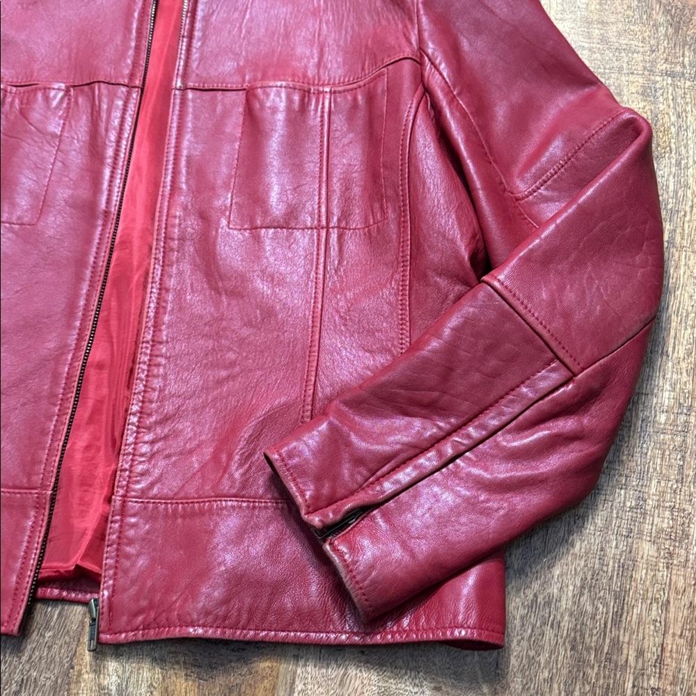 Kathy Ireland genuine leather red vintage zipper jacket - Picture 2 of 9